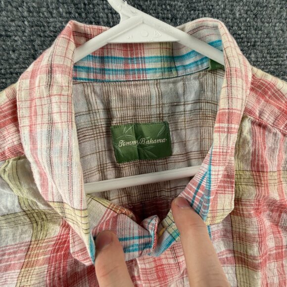 Tommy Bahama Blue Red Plaid Short Sleeve Linen 2XL Pocket Mens Button Up Beach - Picture 7 of 11
